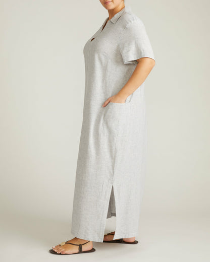Padma Polo Neck Linen Blend Dress - Beach Stripe | Universal Standard