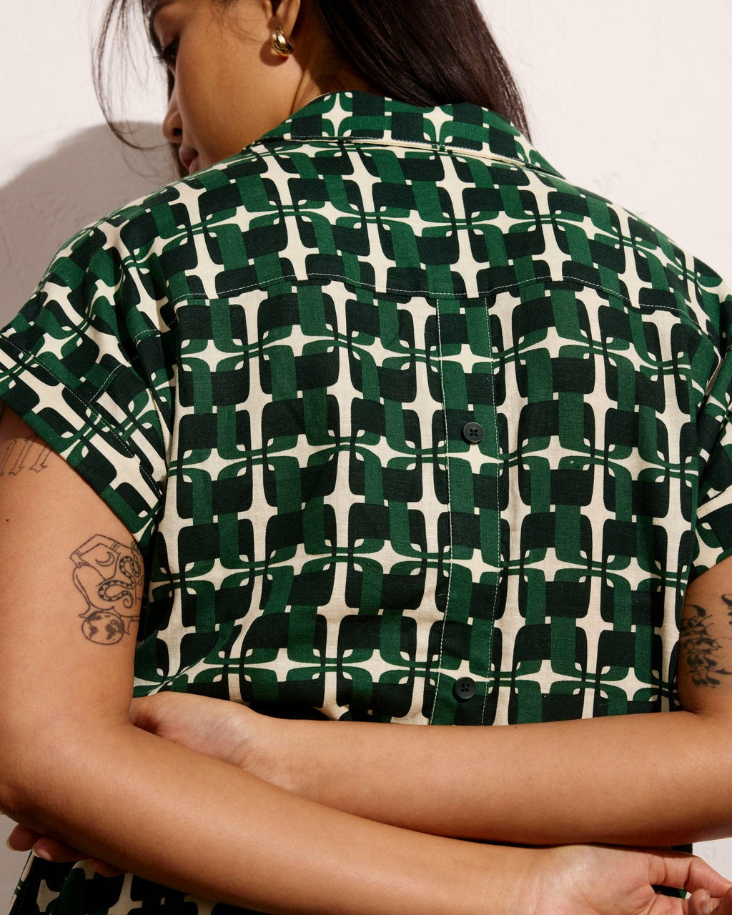 Sunshine Linen Blend Polo Dress - Green Trellis Print | Universal Standard