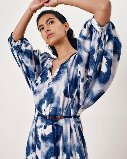 Amparo Linen Blend Dress - Blue Pressed Flower Print | Universal Standard