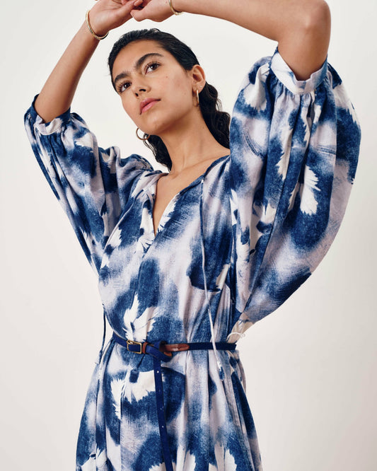 Amparo Linen Blend Dress - Blue Pressed Flower Print | Universal Standard