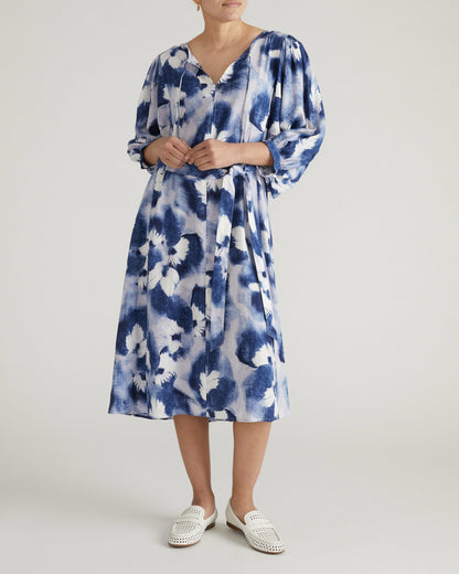Amparo Linen Blend Dress - Blue Pressed Flower Print | Universal Standard