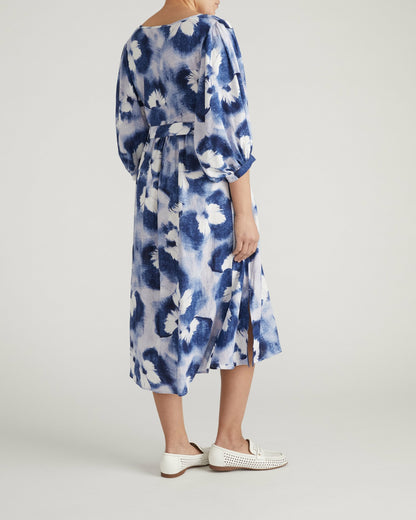 Amparo Linen Blend Dress - Blue Pressed Flower Print | Universal Standard