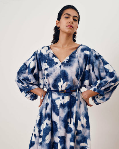 Amparo Linen Blend Dress - Blue Pressed Flower Print | Universal Standard