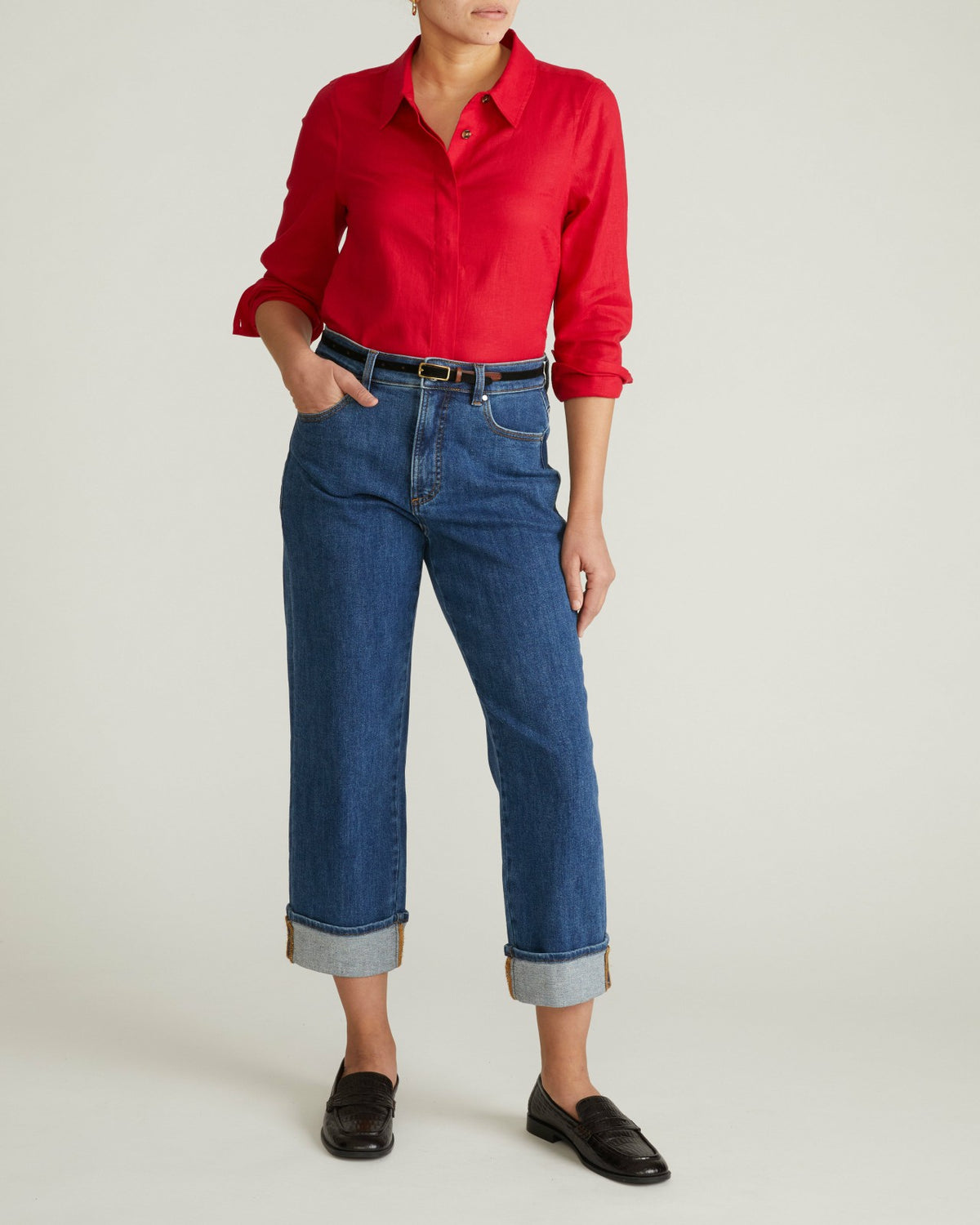 Elbe Stretch Linen Blend Shirt - Brilliant Red | Universal Standard