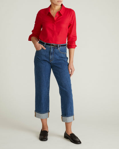 Elbe Stretch Linen Blend Shirt - Brilliant Red | Universal Standard