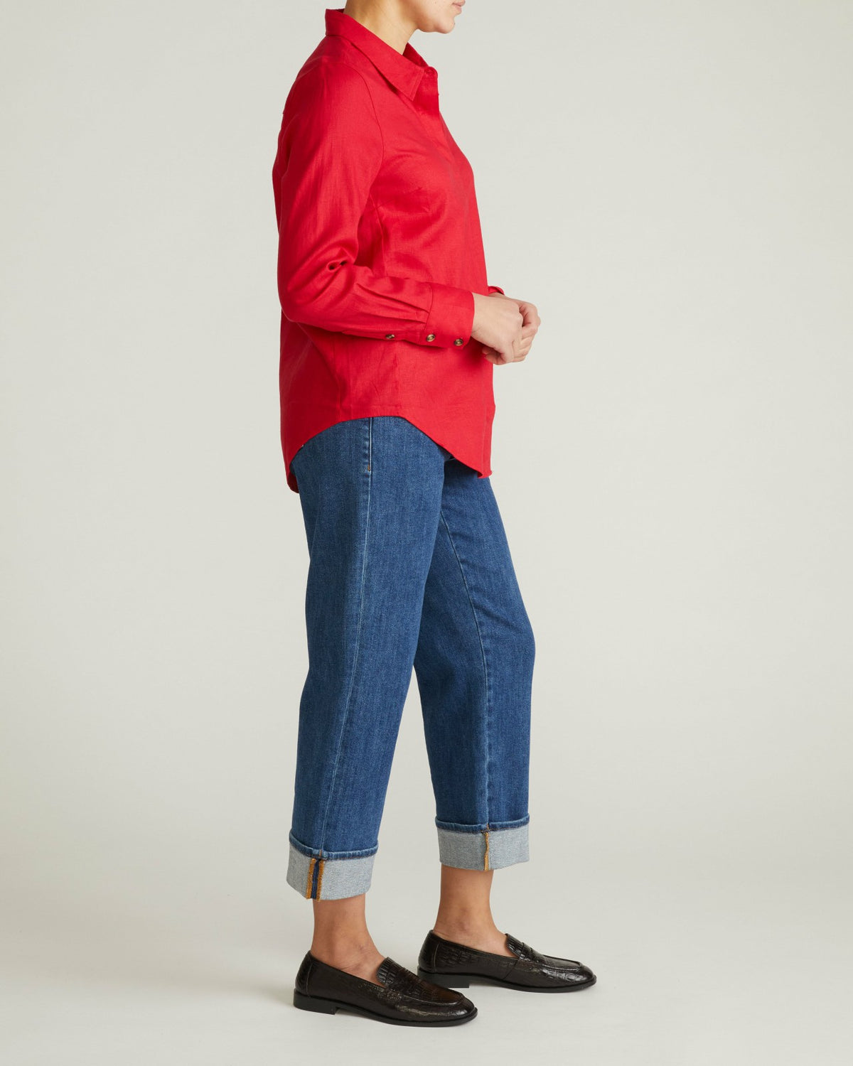 Elbe Stretch Linen Blend Shirt - Brilliant Red | Universal Standard