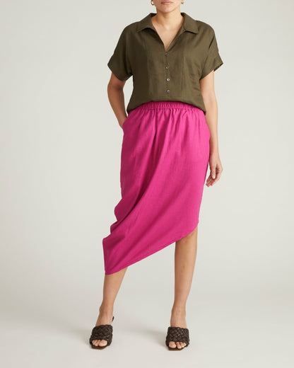 Sandy Short Sleeve Stretch Linen Blend Shirt - Camo | Universal Standard