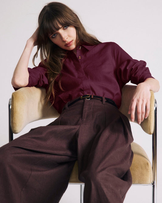 Elbe Popover Stretch Linen Blend Shirt - Acai | Universal Standard