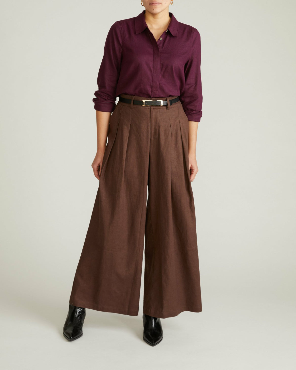 Elbe Popover Stretch Linen Blend Shirt - Acai | Universal Standard