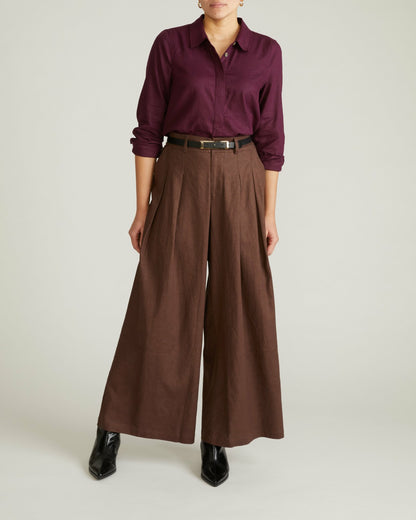 Elbe Popover Stretch Linen Blend Shirt - Acai | Universal Standard