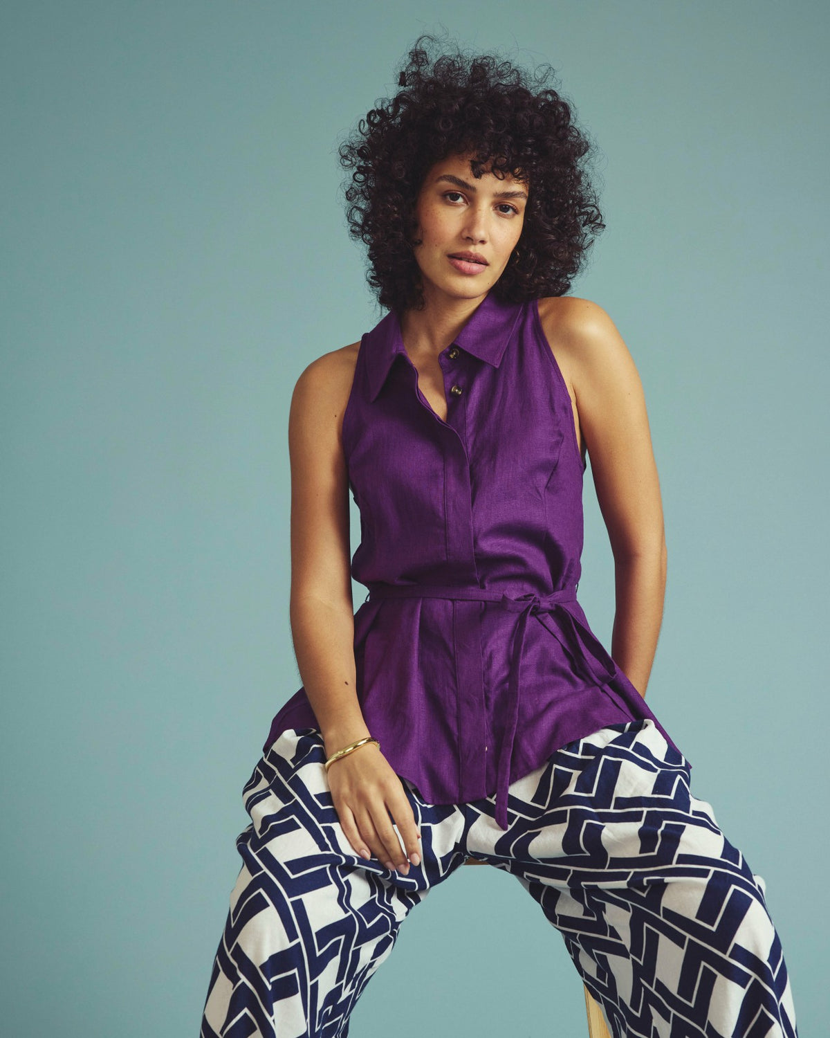 Adelaide Sleeveless Linen Blend Shirt - Dreamy Purple | Universal Standard