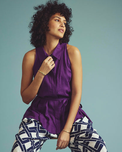 Adelaide Sleeveless Linen Blend Shirt - Dreamy Purple | Universal Standard