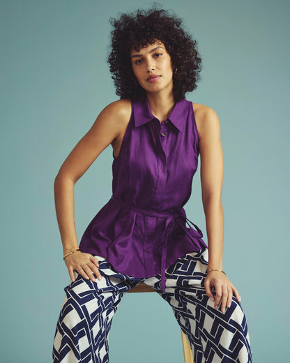 Adelaide Sleeveless Linen Blend Shirt - Dreamy Purple | Universal Standard