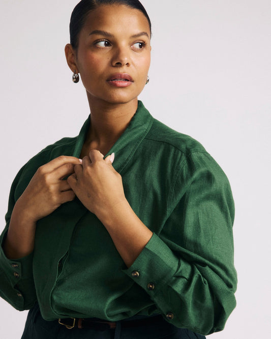 Elbe Popover Stretch Linen Blend Shirt - Green Park | Universal Standard