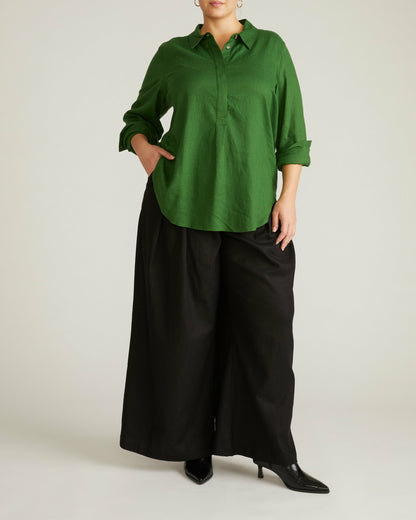 Elbe Popover Stretch Linen Blend Shirt - Green Park | Universal Standard