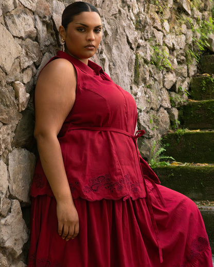 Adelaide Embroidered Sleeveless Linen Blend Shirt - Vibrant Red | Universal Standard