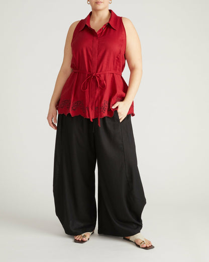 Adelaide Embroidered Sleeveless Linen Blend Shirt - Vibrant Red | Universal Standard