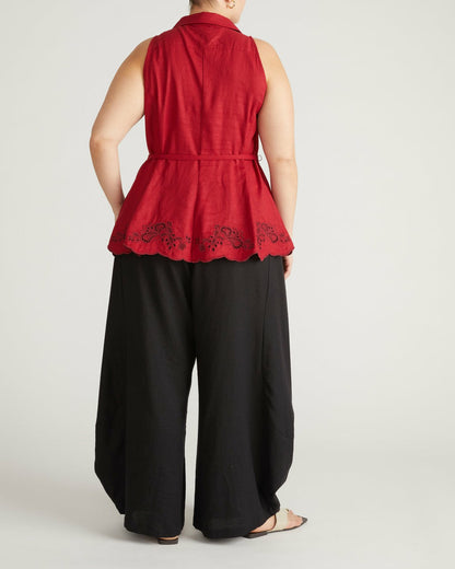 Adelaide Embroidered Sleeveless Linen Blend Shirt - Vibrant Red | Universal Standard