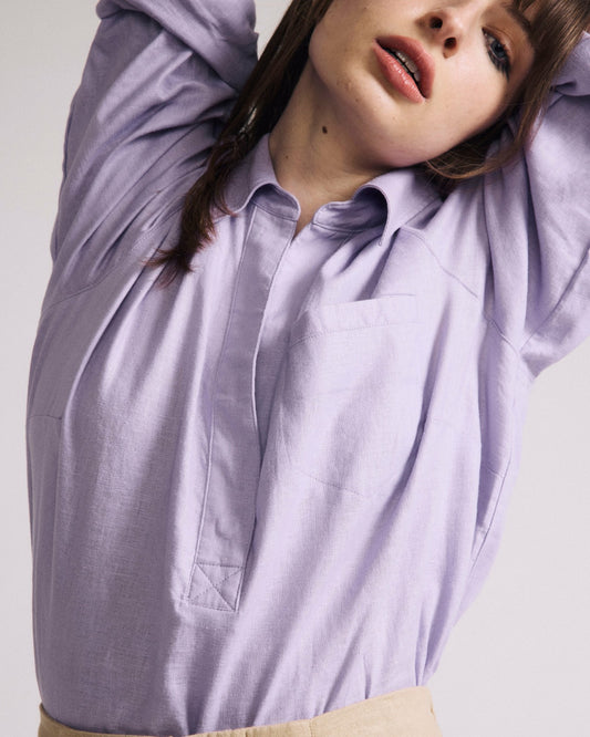 Elbe Popover Stretch Linen Blend Shirt - Orchid | Universal Standard