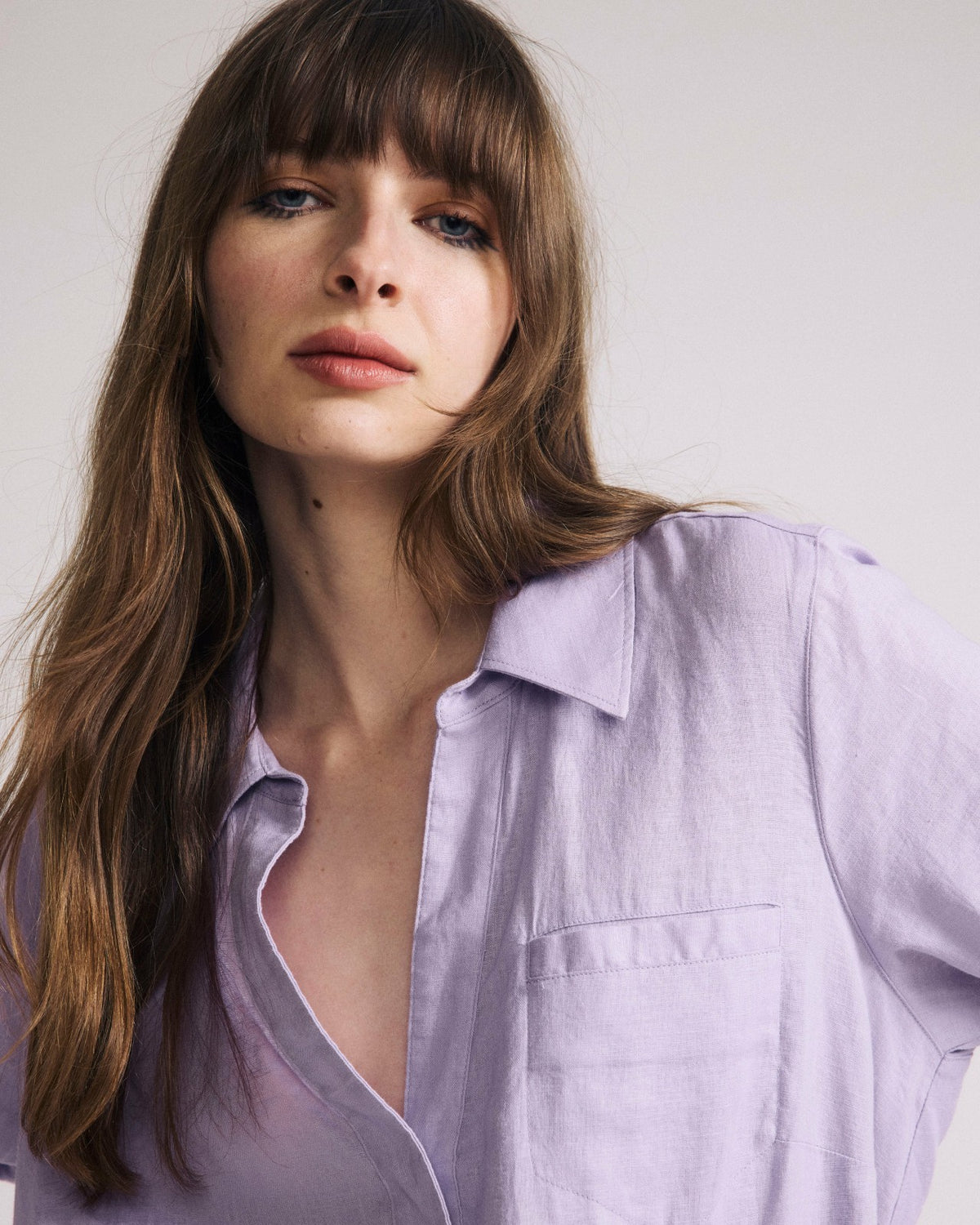 Elbe Popover Stretch Linen Blend Shirt - Orchid | Universal Standard