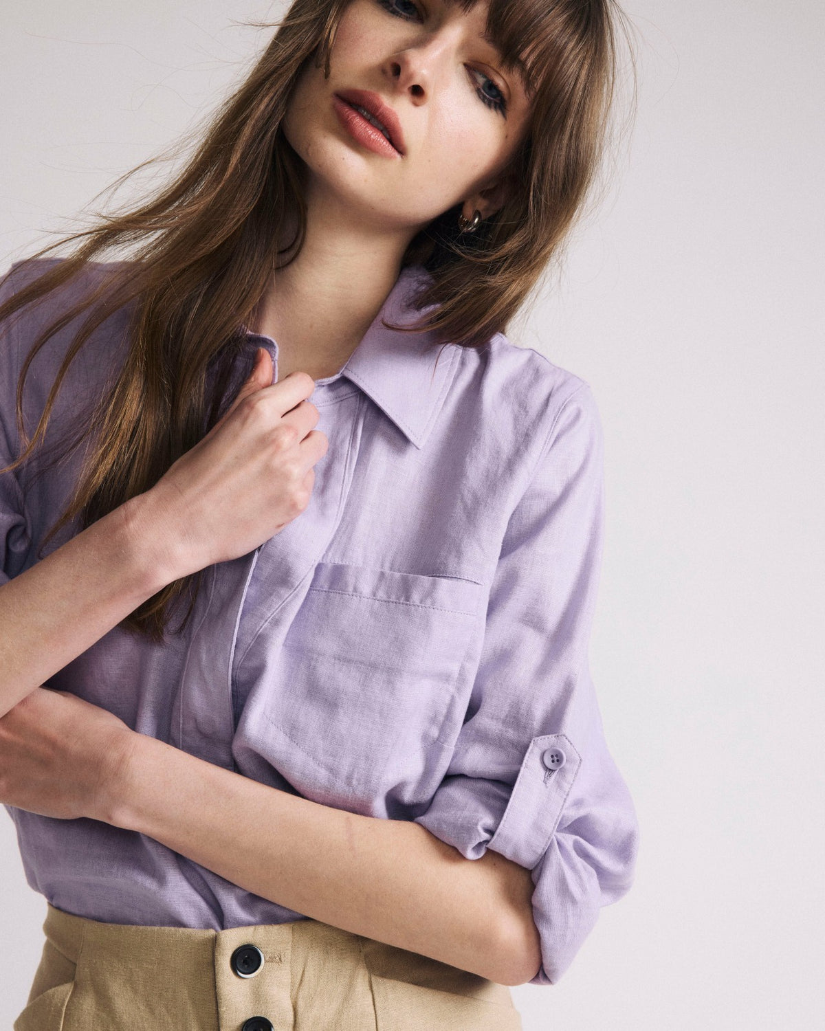 Elbe Popover Stretch Linen Blend Shirt - Orchid | Universal Standard