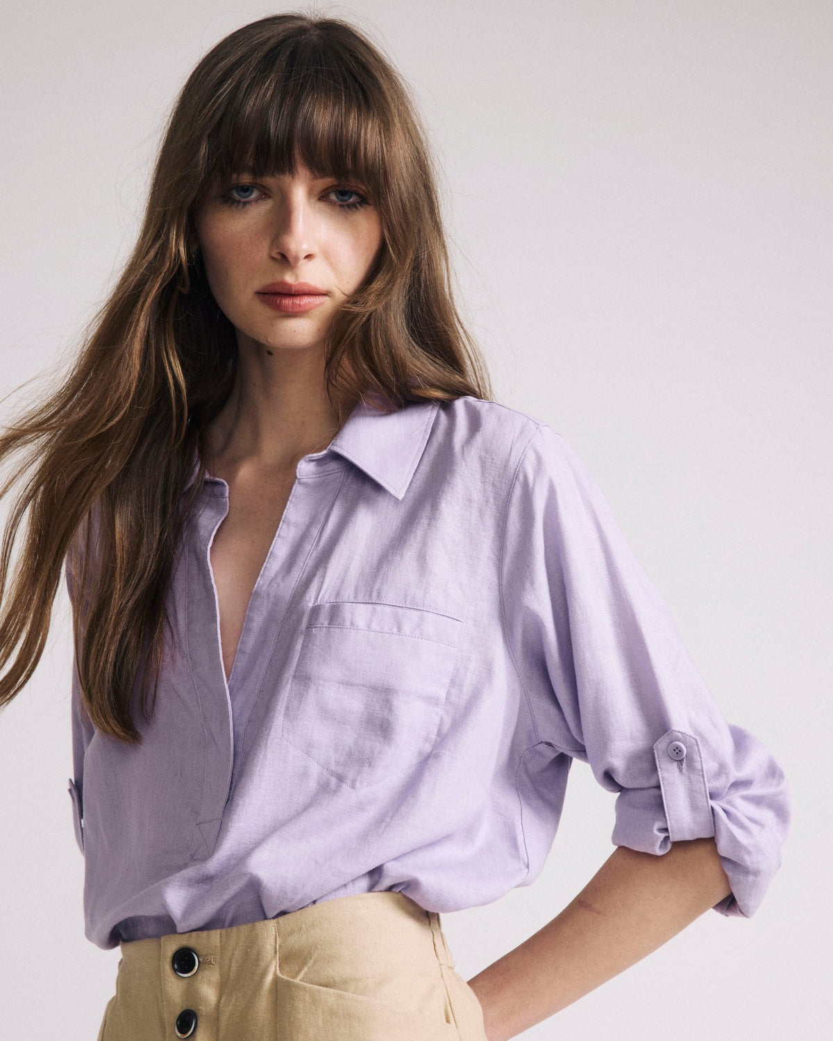 Elbe Popover Stretch Linen Blend Shirt - Orchid | Universal Standard