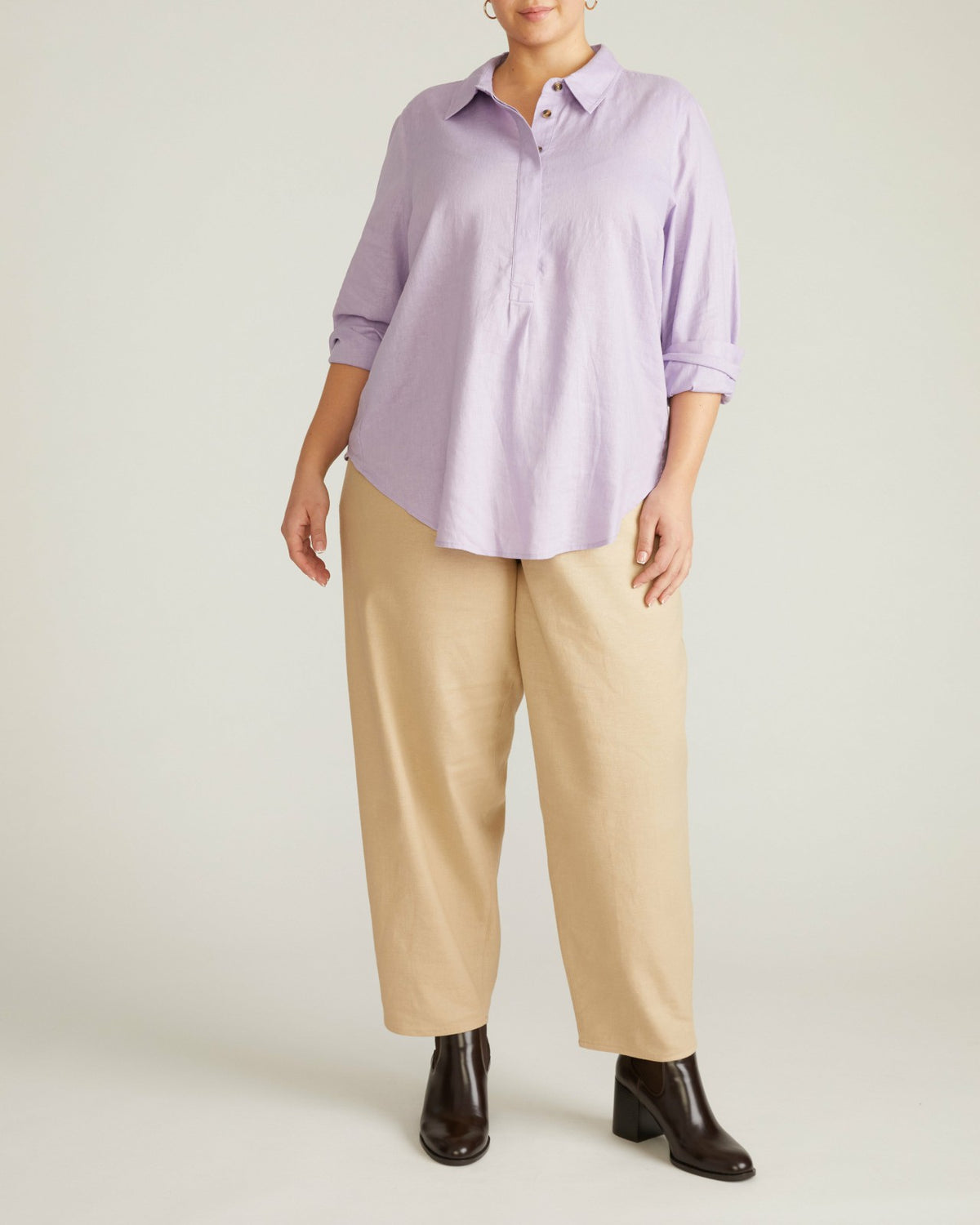 Elbe Popover Stretch Linen Blend Shirt - Orchid | Universal Standard
