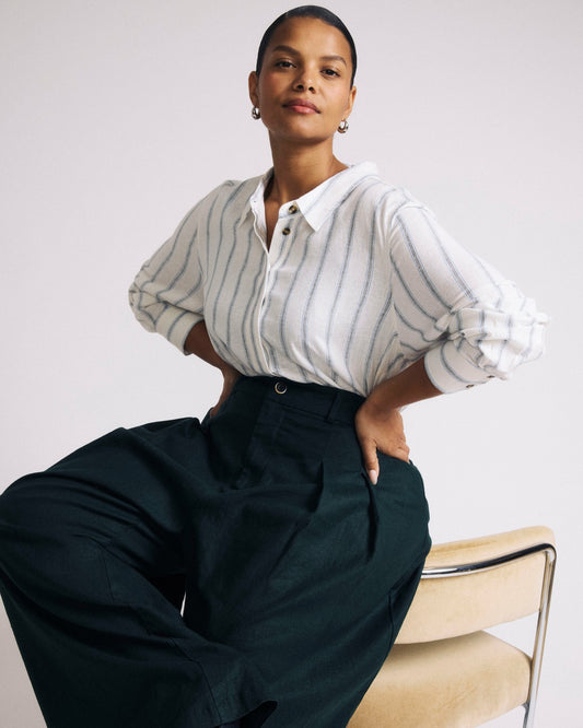 Elbe Popover Stretch Linen Blend Shirt - Mayfair Stripe | Universal Standard