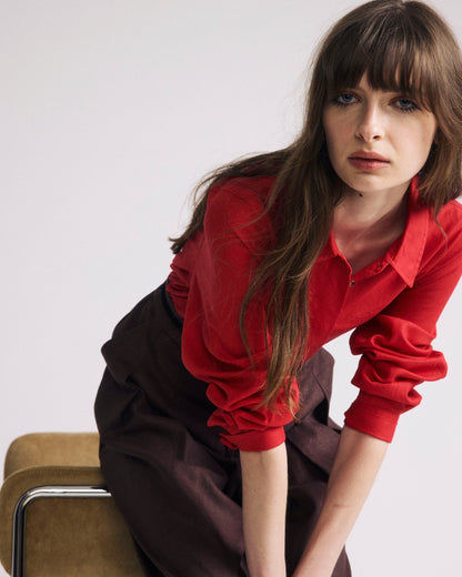 Elbe Popover Stretch Linen Blend Shirt - Brilliant Red | Universal Standard