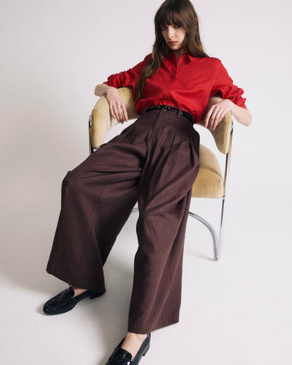 Elbe Popover Stretch Linen Blend Shirt - Brilliant Red | Universal Standard