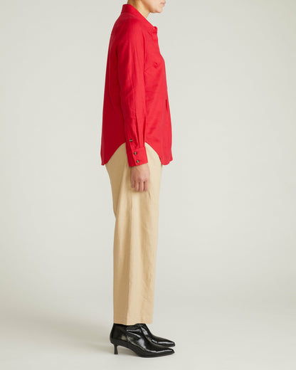 Elbe Popover Stretch Linen Blend Shirt - Brilliant Red | Universal Standard