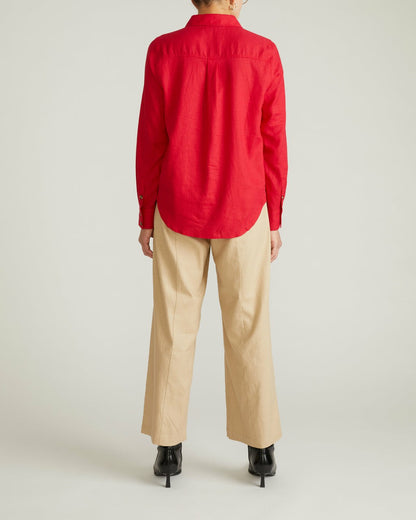 Elbe Popover Stretch Linen Blend Shirt - Brilliant Red | Universal Standard