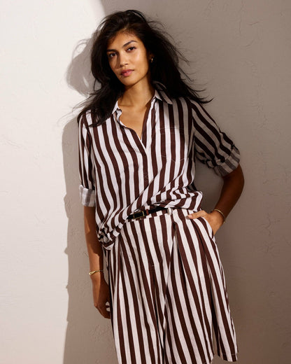 Seaport Tailored Linen Blend Short - Peppercorn Stripe | Universal Standard
