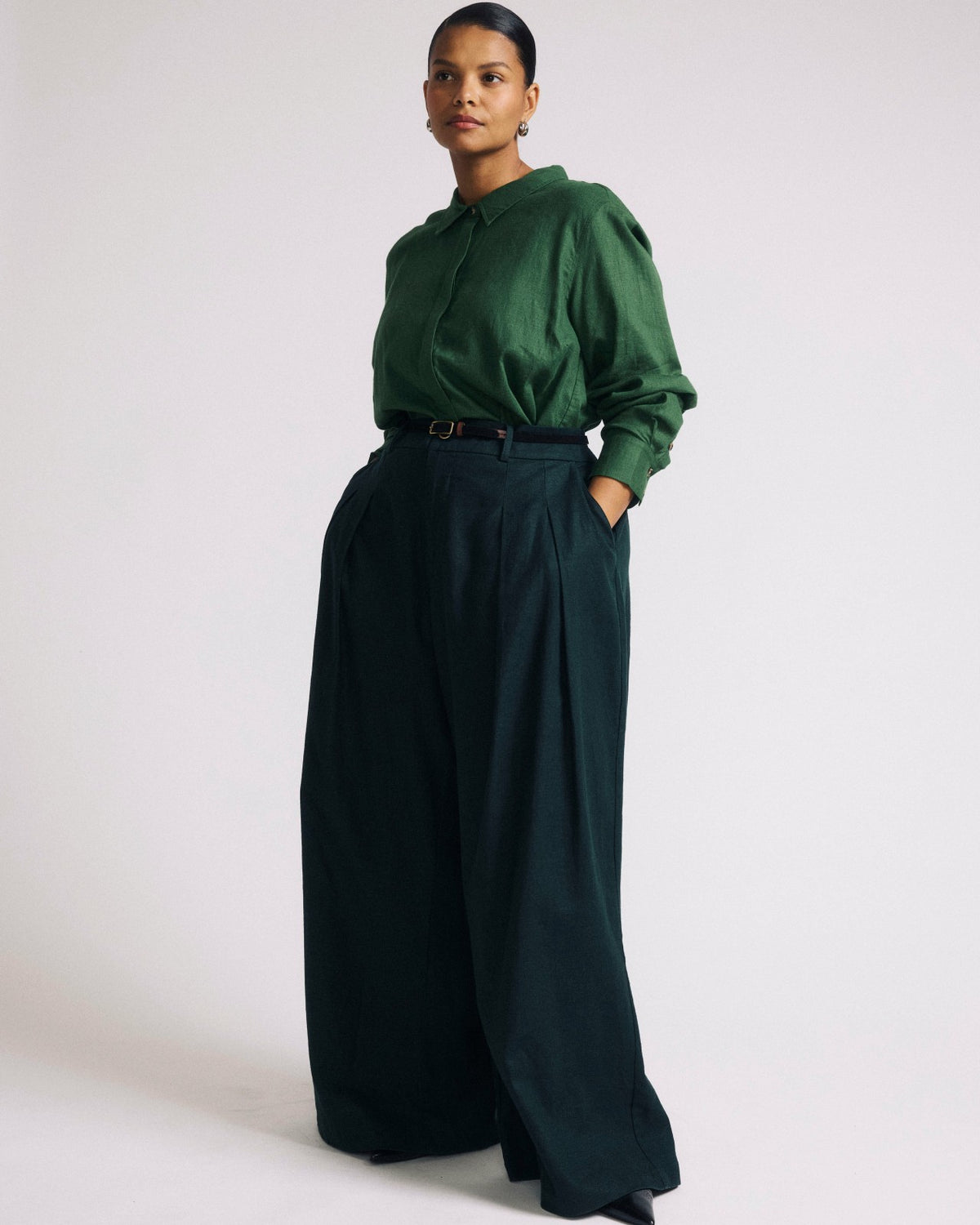 Palais Stretch Linen Blend Wide Leg Pant - Forest Green | Universal Standard