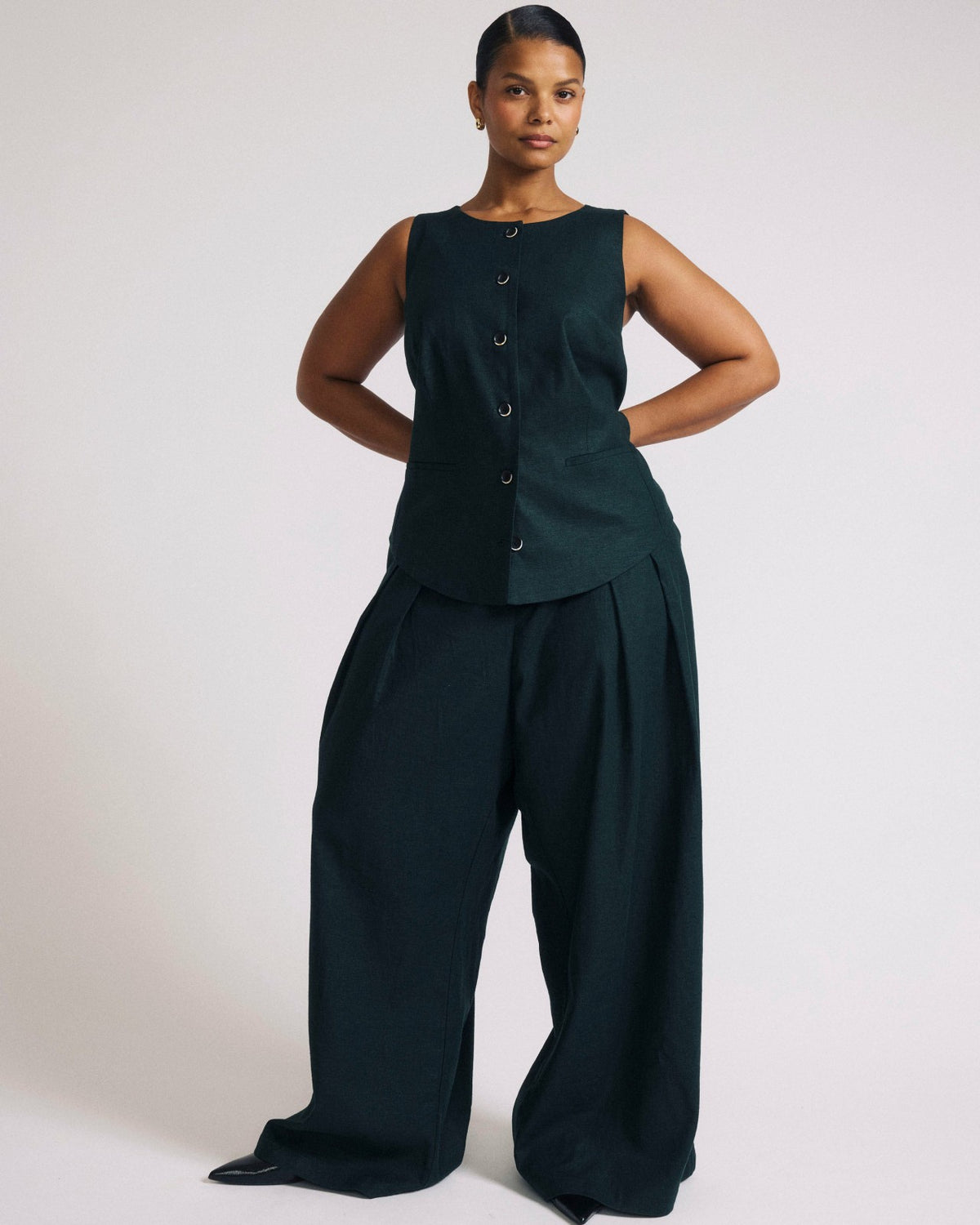 Palais Stretch Linen Blend Wide Leg Pant - Forest Green | Universal Standard