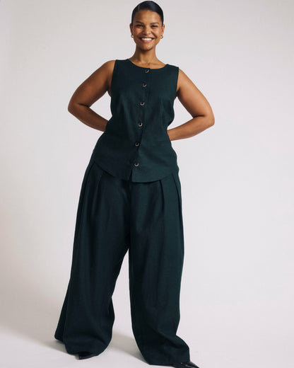 Palais Stretch Linen Blend Wide Leg Pant - Forest Green | Universal Standard