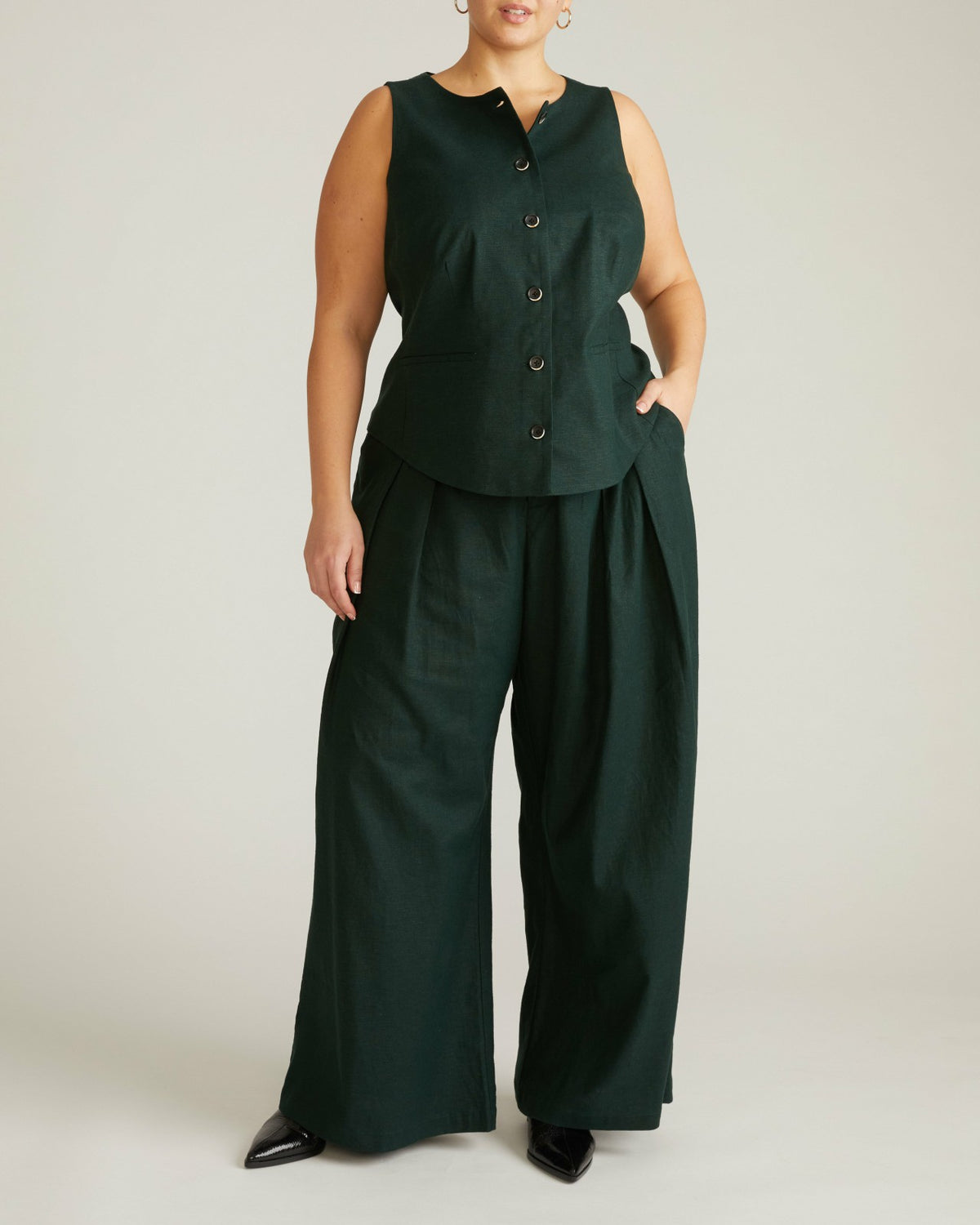 Palais Stretch Linen Blend Wide Leg Pant - Forest Green | Universal Standard