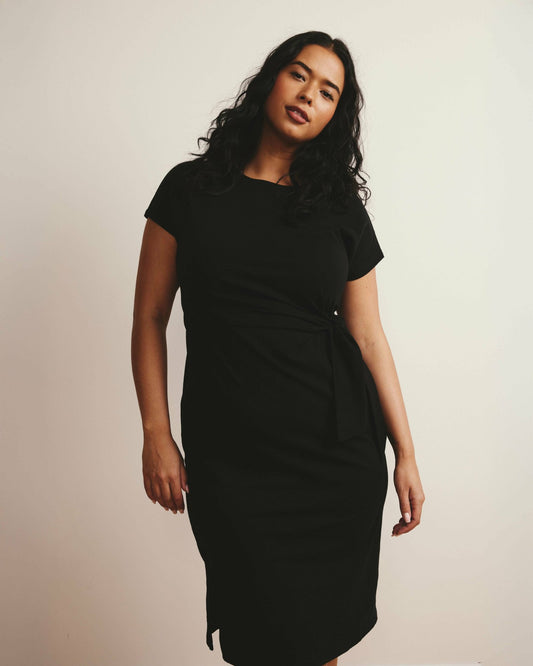 Crescent Breton Stripe Knot Dress - Solid Black | Universal Standard