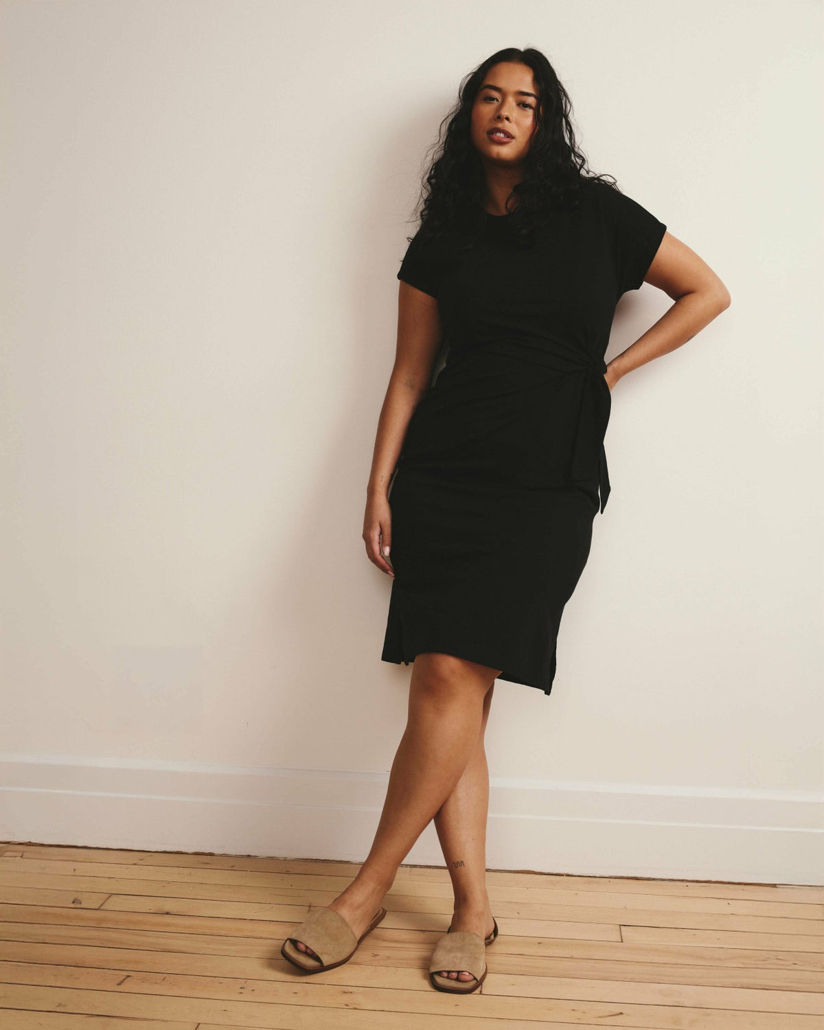 Crescent Breton Stripe Knot Dress - Solid Black | Universal Standard