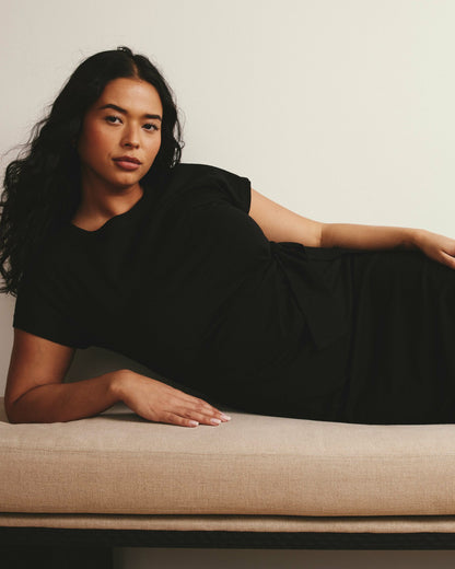 Crescent Breton Stripe Knot Dress - Solid Black | Universal Standard