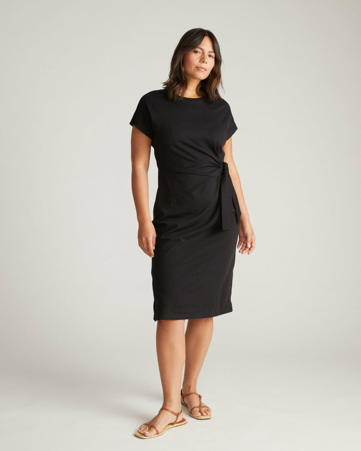 Crescent Breton Stripe Knot Dress - Solid Black | Universal Standard