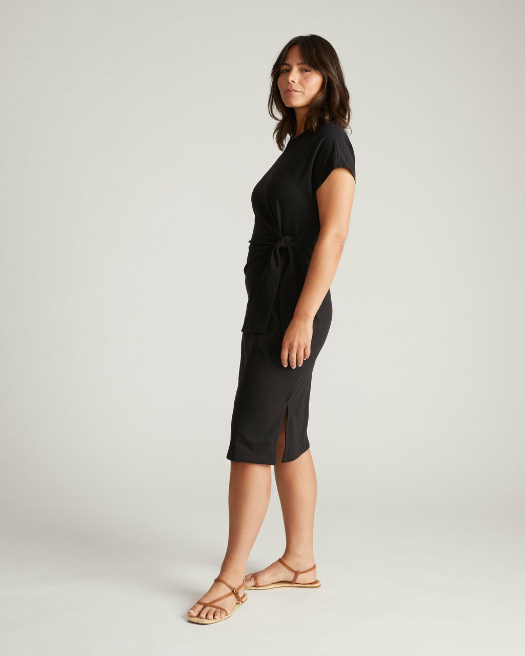 Crescent Breton Stripe Knot Dress - Solid Black | Universal Standard