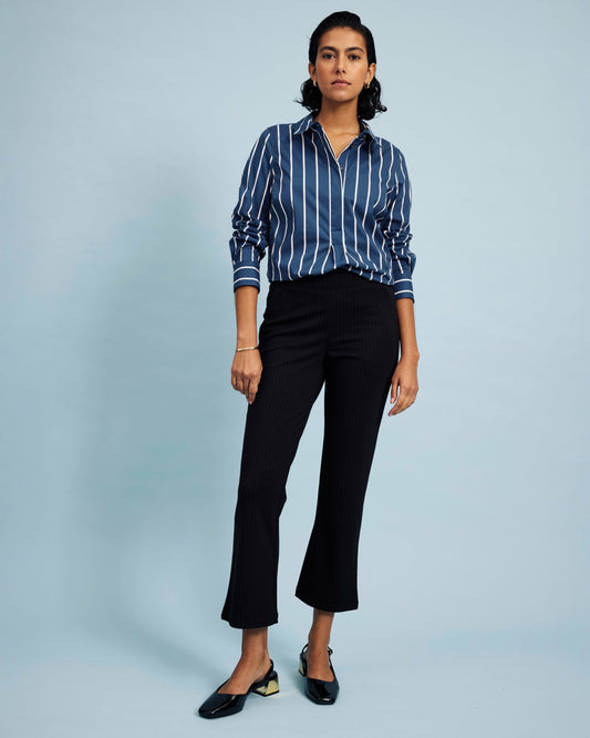Amaya Ponte Kick Flare Pants - Slate Pinstripe | Universal Standard