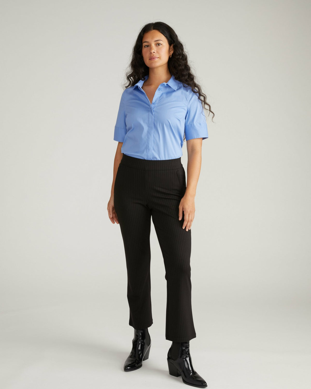 Amaya Ponte Kick Flare Pants - Slate Pinstripe | Universal Standard