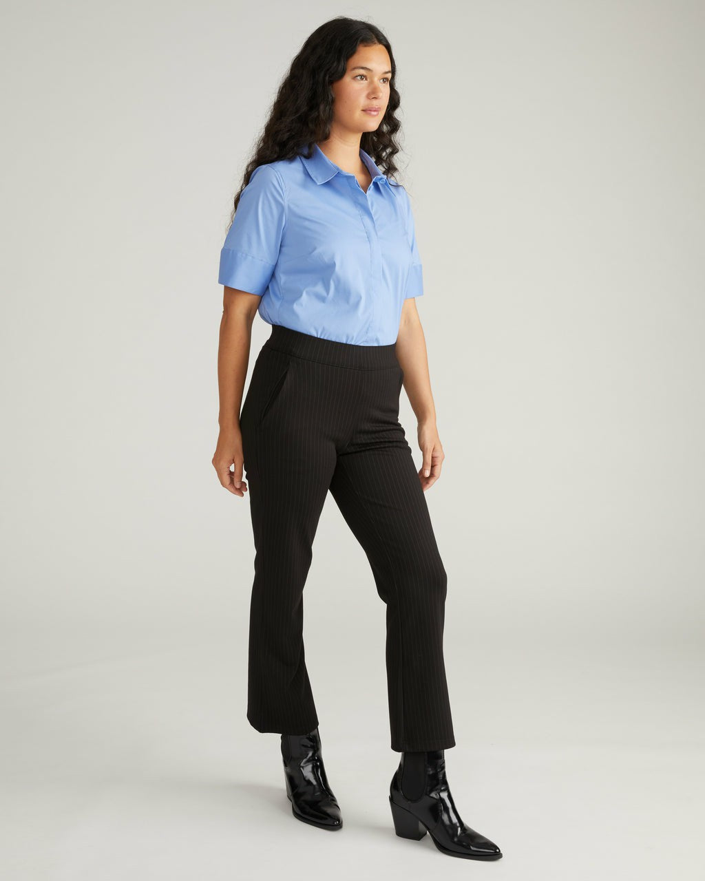 Amaya Ponte Kick Flare Pants - Slate Pinstripe | Universal Standard