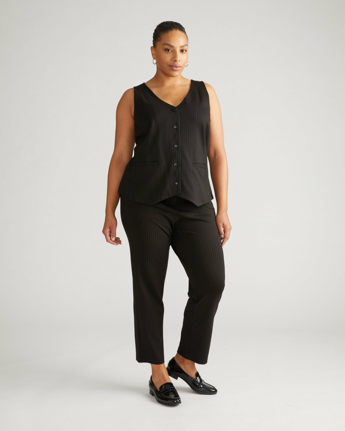 Long Cigarette Ponte Pants - Slate Pinstripe | Universal Standard