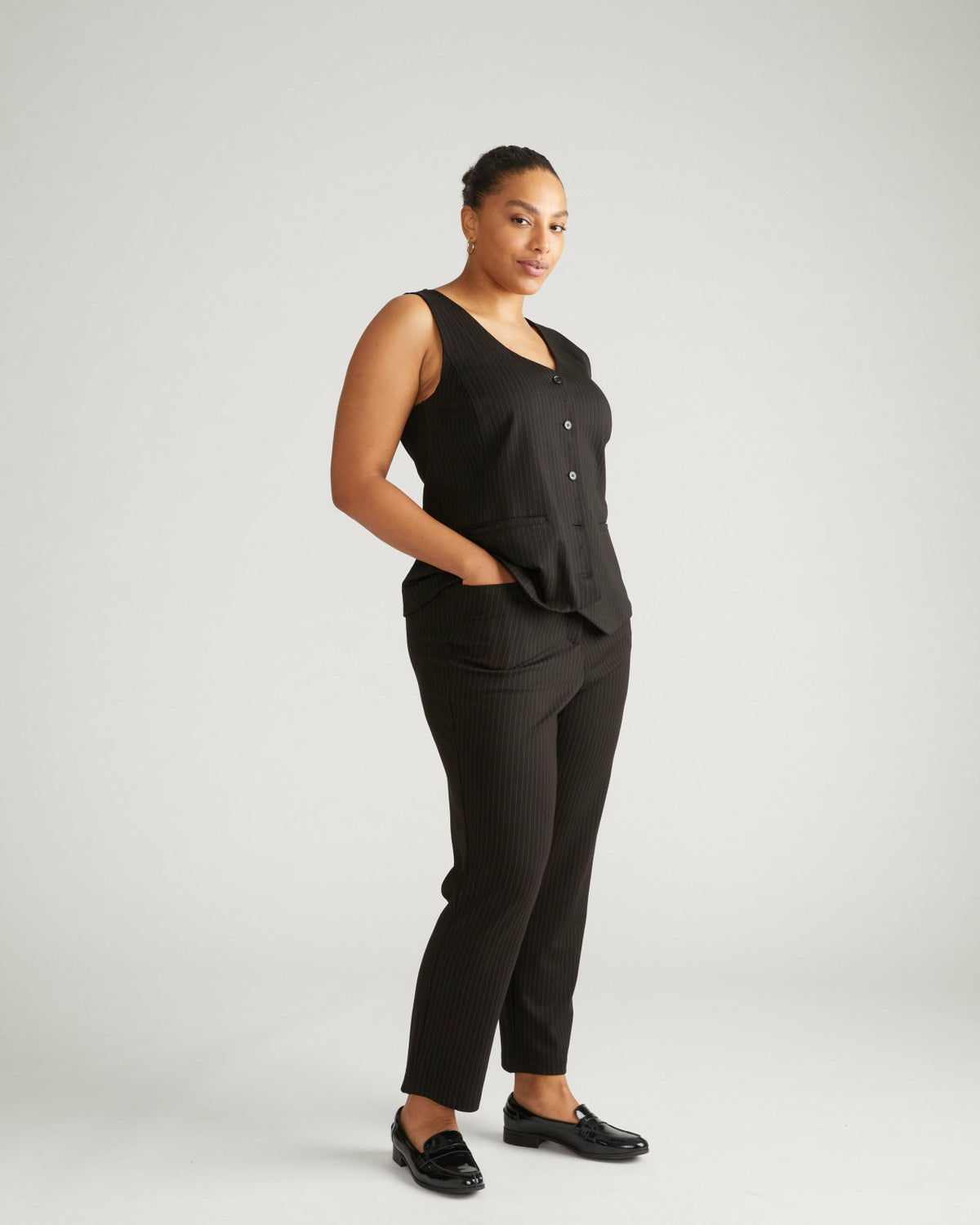 Long Cigarette Ponte Pants - Slate Pinstripe | Universal Standard