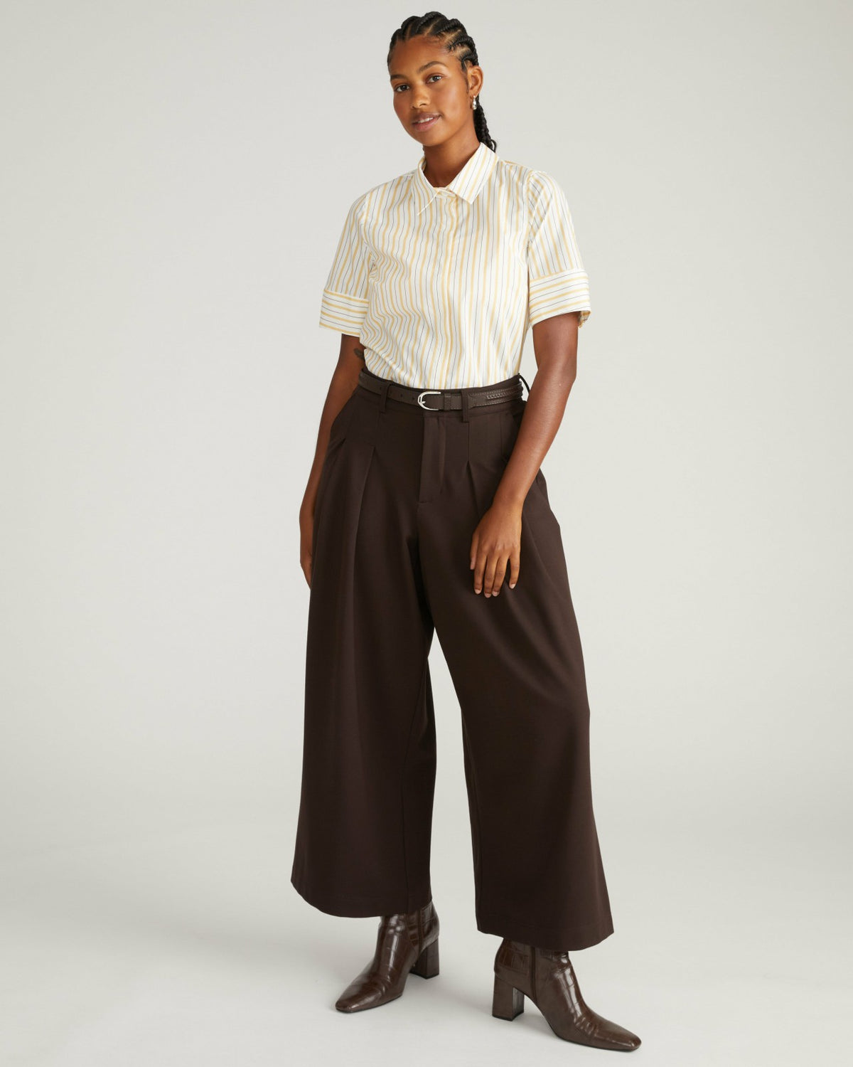 Elbe Stretch Poplin Short Sleeve Shirt - Yellow Multi Stripe | Universal Standard