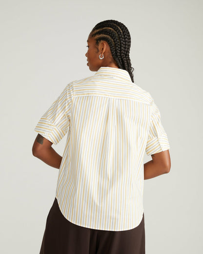 Elbe Stretch Poplin Short Sleeve Shirt - Yellow Multi Stripe | Universal Standard
