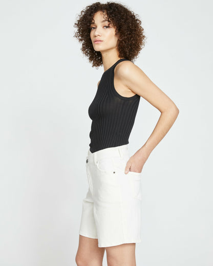 Katie High Rise Crossover Denim Shorts - White | Universal Standard